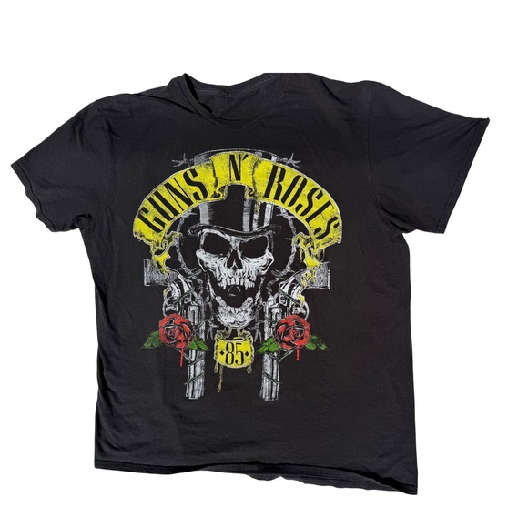 Guns N' Roses Other - Guns N Roses Mens Graphic T-Shirt Black Skull Roses Guns 85 Rock Band Tee L